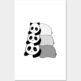 Sleepy Panda Stack (Grey, White Background) Posters and Art